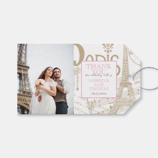 Pink Paris Wedding Foto Geschenkanhänger (Vorderseite (Horizontal))