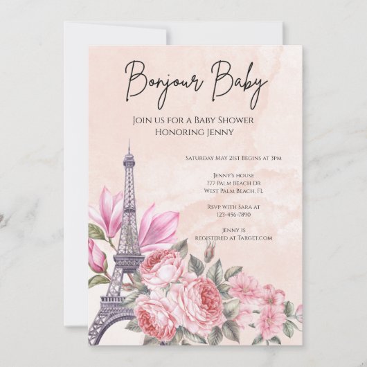 Pink Pariser Eiffelturm Babydusche Einladung (Vorderseite)