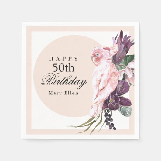 Pink Parrot Boho Botanical 50th Birthday Serviette (Vorderseite)