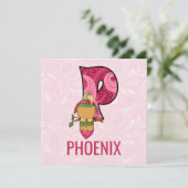Pink Parrot Letter P Kindergeburtstag Party Einladung (Stehend Vorderseite)