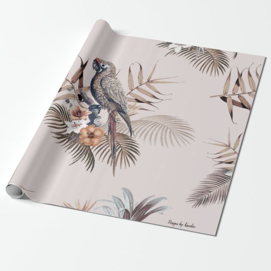Pink-Parrot-Muster-Umschlagpapier Geschenkpapier (Ungerollt)