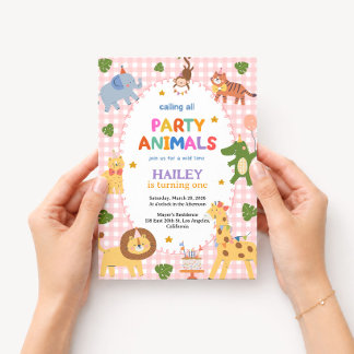 Pink Party Animals 1. Geburtstagseinladung Einladung