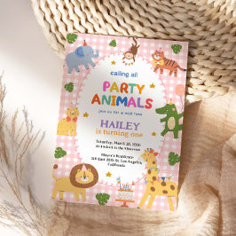 Pink Party Animals 1. Geburtstagseinladung Einladung