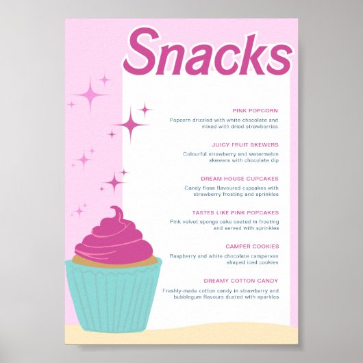 Pink Party Cupcake Süßes Snacks Menü Poster (Vorne)