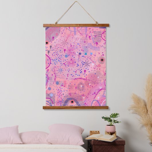 Pink Party Maximalist Art Wandteppich Mit Holzrahmen (Schlafzimmer)