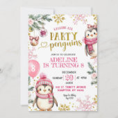 Pink Party Pinguine Winter Einladung zum Geburtsta (Vorderseite)