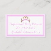 Pink Party Princess Business Cards Visitenkarte (Rückseite)