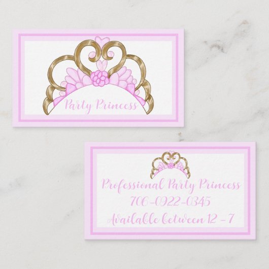 Pink Party Princess Business Cards Visitenkarte (Vorne/Hinten)