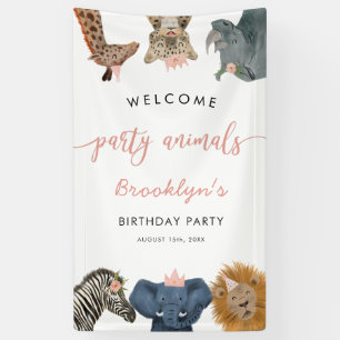Pink Party Tiere Safari Geburtstagsparty Willkomme Banner