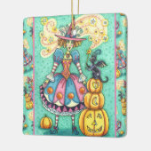 PINK PARTY WITCH IST HALLOWEEN MAGIC, SCHWARZE KAT KERAMIKORNAMENT (Links)