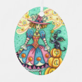 PINK PARTY WITCH IST HALLOWEEN MAGIC, SCHWARZE KAT ORNAMENT AUS METALL (Vorderseite)