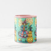 PINK PARTY WITCH IST HALLOWEEN MAGIC, SCHWARZE KAT ZWEIFARBIGE TASSE (Mittel)