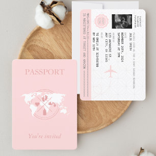 Pink Passport Travel Girl Baby Dusche Weltkarte Einladung