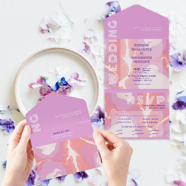 Pink Pastel Abstrakt Art Wedding All In One Einladung