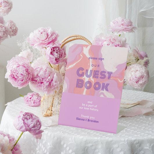 Pink Pastel Abstrakt Art Wedding Gästebuch Sockelschild