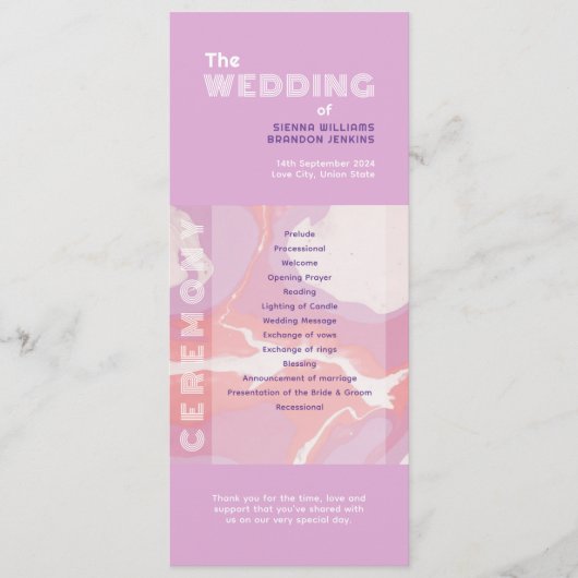 Pink Pastel Abstrakt Art Wedding Programm (Vorderseite)