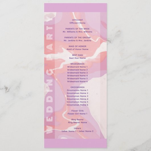 Pink Pastel Abstrakt Art Wedding Programm (Rückseite)