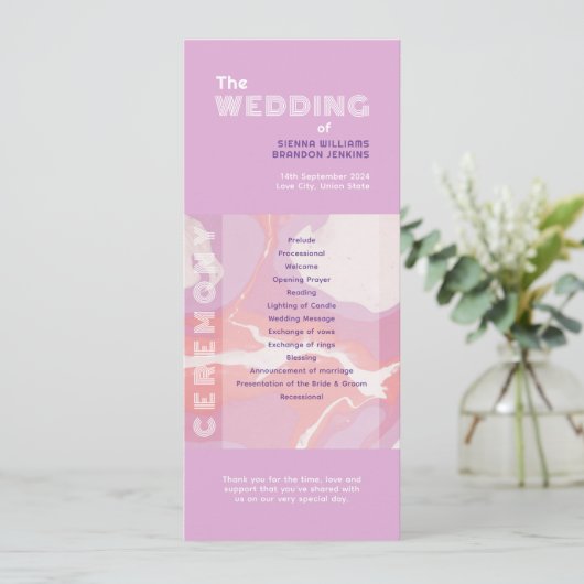 Pink Pastel Abstrakt Art Wedding Programm (Stehend Vorderseite)