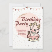 Pink Pastel Baby Dragon zum Geburtstag Einladung (Vorderseite)