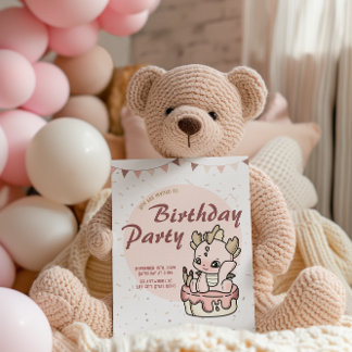 Pink Pastel Baby Dragon zum Geburtstag Einladung