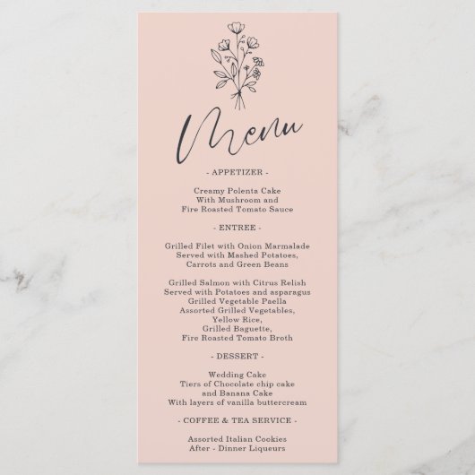 Pink Pastel Blume Bohemisch Einfach Botanisch Menükarte (Vorderseite)