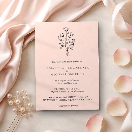Pink Pastel Blume Bouquet Boho Einladung
