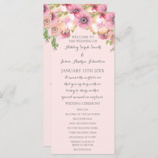 Pink Pastel Blush Floral Wedding Programm (Vorne/Hinten)
