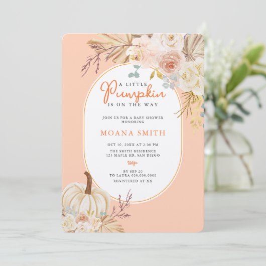 Pink Pastel Boho Pumpkin Herbstdusche Einladung (Stehend Vorderseite)