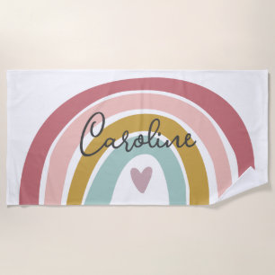 Pink Pastel Boho Regenbogen Name Strandtuch