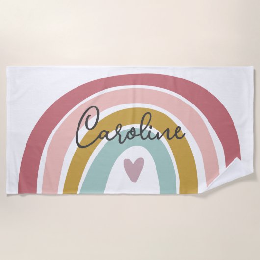 Pink Pastel Boho Regenbogen Name Strandtuch (Vorderseite)