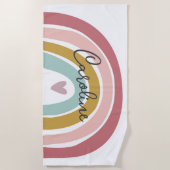 Pink Pastel Boho Regenbogen Name Strandtuch (Vorderseite)