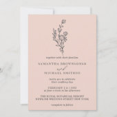 Pink Pastel Bouquet Boho Minimal Botanisch Einladung (Vorderseite)