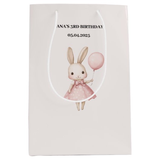Pink Pastel Bunny Easter Kindergeburtstag Mittlere Geschenktüte (Vorderseite)