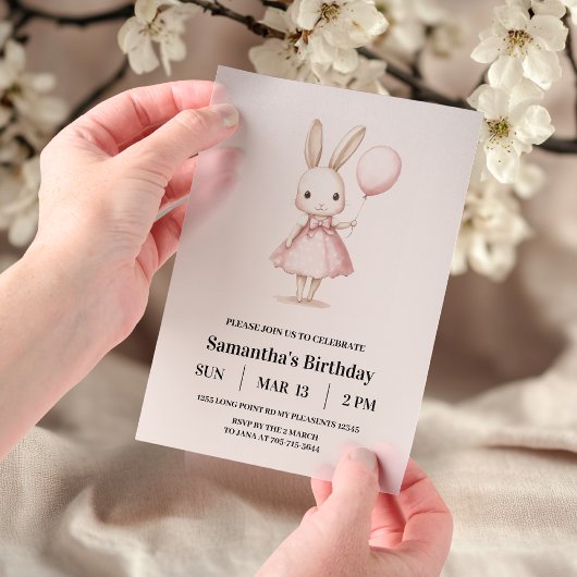Pink Pastel Bunny Easter Kindergeburtstag Pergament Einladungen
