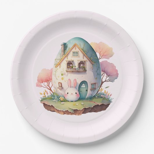 Pink Pastel Bunny Rabbit & House Pappteller (Vorderseite)