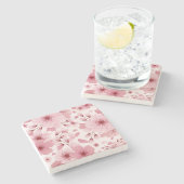 Pink Pastel Cherry Blossom Muster Steinuntersetzer (Seitenansicht)