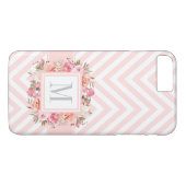 Pink Pastel Chevrons und Floral mit Monogramm Case-Mate iPhone Hülle (Rückseite (Horizontal))