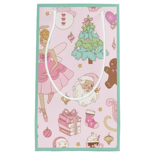 Pink Pastel Christmas Ballerina and Santa Kleine Geschenktüte (Vorderseite)
