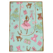 Pink Pastel Christmas Black Santa & Ballerina Mittlere Geschenktüte (Rückseite)