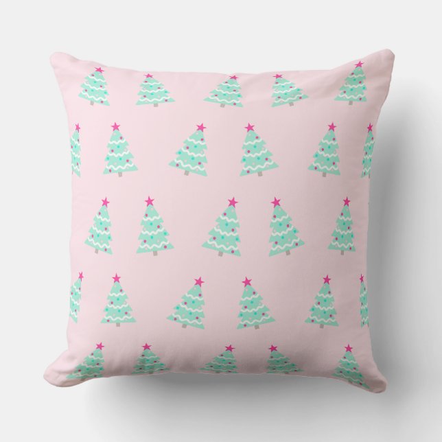 Pink Pastel Christmas Throw Kissen (Vorderseite)