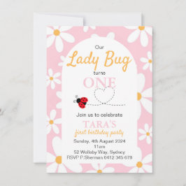 Pink Pastel Daisy Lady Bug Birthday Einladung