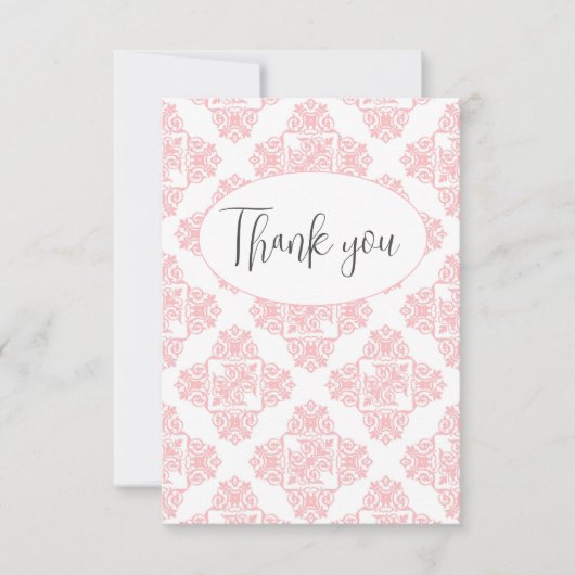 Pink Pastel Damask Muster Flat Danke Karte (Vorderseite)