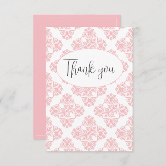 Pink Pastel Damask Muster Flat Danke Karte (Vorne/Hinten)