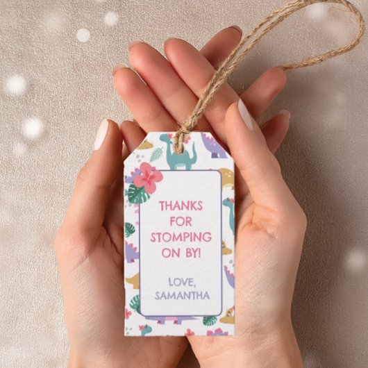 Pink & Pastel Dinosaur Birthday Gift Tag Geschenkanhänger