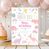 Pink Pastel Dinosaurier Drei Rex Geburtstag Einladung