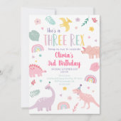 Pink Pastel Dinosaurier Drei Rex Geburtstag Einladung (Vorderseite)