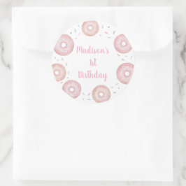 Pink Pastel Donut Birthday Runder Aufkleber