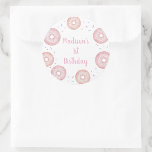 Pink Pastel Donut Birthday Runder Aufkleber (Tasche)