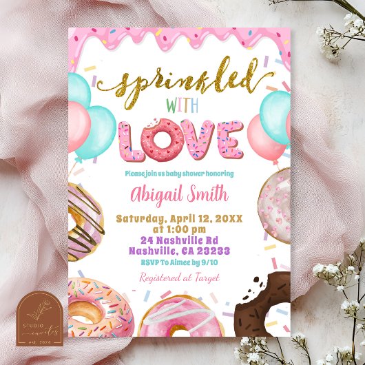 Pink Pastel Donuts Baby Sprinkle Invitation Einladung