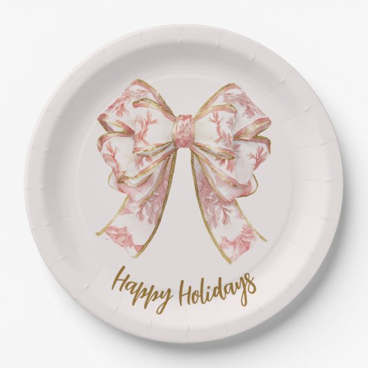 Pink Pastel Elegant Christmas Bow Paper Plates Pappteller (Vorderseite)